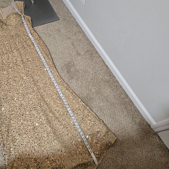 XL (12ish) Shein Gold Stretch Sequin-Tinsel Cap-Strap Gown with Molded Bust - Picture 9 of 9